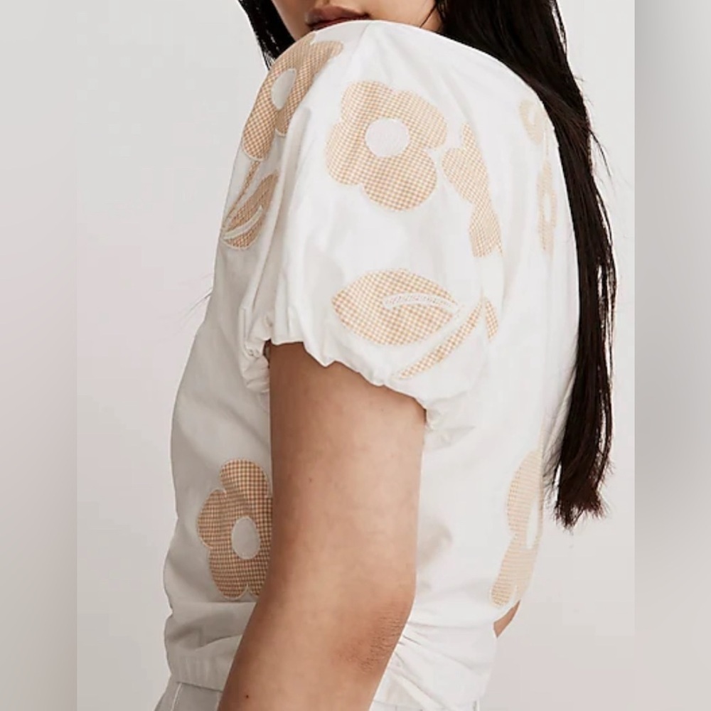 NWT Madewell Embroidered Poplin Puff-Sleeve Cutout Crop Top - Picture 2 of 7